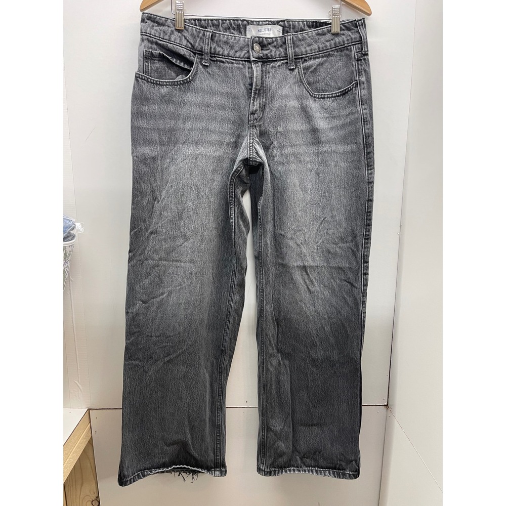 Hollister Low Rise Baggy Jeans Womens 12R W31 Washed Black Wide Leg Denim